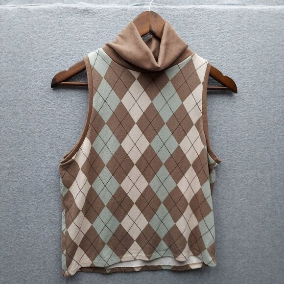 Rebellious Dreamer Sleeveless Argyle Turtleneck Sweater Vest L - Picture 3 of 3